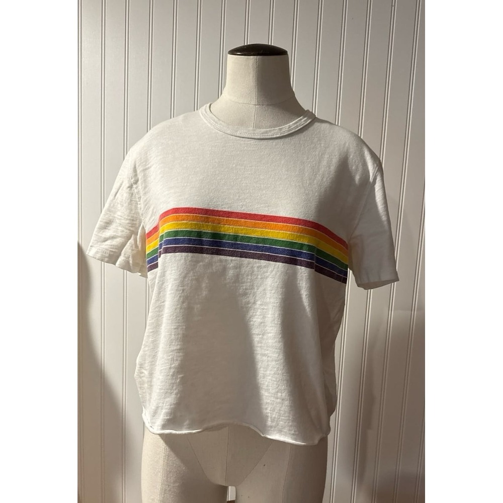 Abercrombie & Fitch Rainbow Crop Tee White Cotton Graphic T-Shirt‎